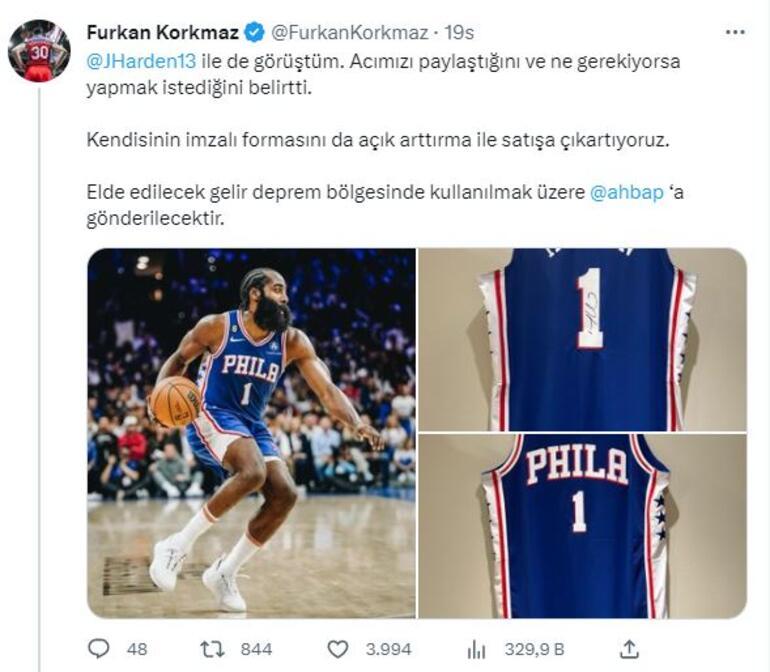 Furkan Korkmazdan kampanya NBA yıldızları James Harden ve Joel Embiidden depremzedelere destek